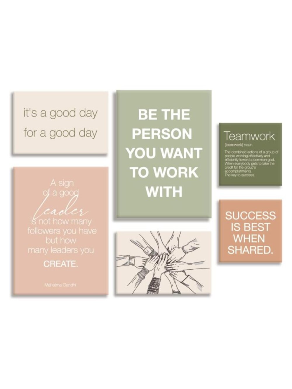 6pc Framed Motivational Canvas Wall Art Office Decor Set
